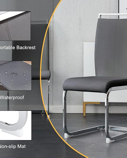 Ebullient Glass Dining Table Set for 6 ，7 Piece Dining Table Set,Tempered Glass Table Top，Modern Dining Room Table with 6 PU Leather Ergonomic Dining Chairs