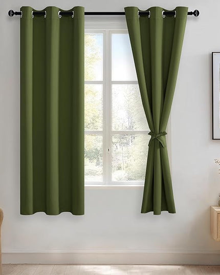 JIUZHEN Olive Green Blackout Curtains for Bedroom - Light Blocking and Noise Reducing Grommet Curtains for Living Room Darkening Curtains, Set of 2 Window Curtain Panels, 42 x 63 Inch Length