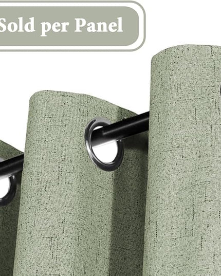 H.VERSAILTEX 100% Blackout Curtain for Bedroom 84 Inches Long Grommet Linen Face Full Light Blocking Curtain Drape for Living Room Thermal Insulated Linen Look Curtain 1 Panel, 52" W x 84" L, Sage