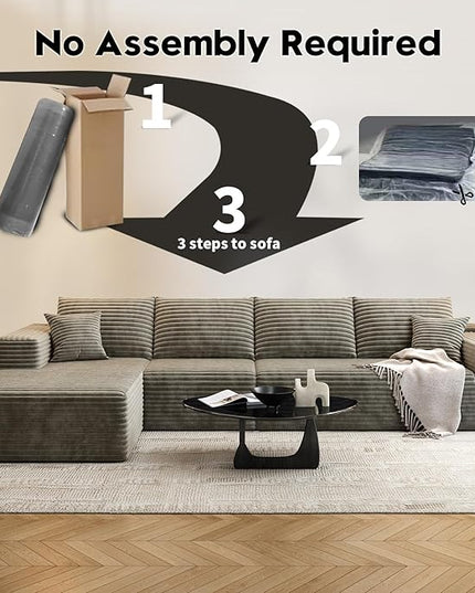 135.4" Cloud Modular Sectional Sofa Couch with L-Shape Chaise,Modern Minimalist Upholstered Couches for Living Room Bedroom,Deep Seat Corner Couch，No Assembly Required (Camel,Left Facing Chaise)