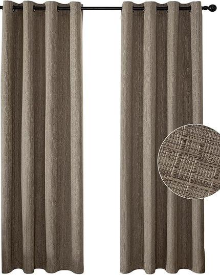 Jacquard Linen Curtains 108 inch Length 2 Panels Thick Faux Linen Blended Window Drapes Burlap Textured Curtains with Grommet for Living Room Bedroom Farmhouse (52x108 Dark Coffee) Natural