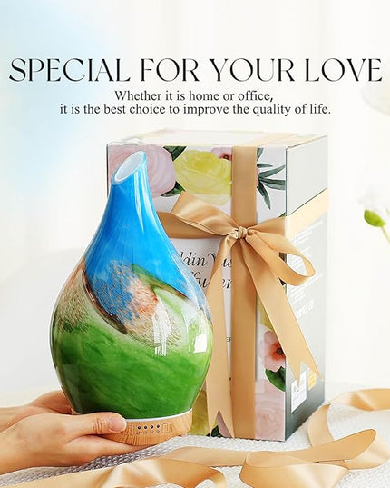 Porseme 280ml Essential Oil Diffuser Glass Color Changing Aroma Air Diffusers Aromatherapy Ultrasonic Cool Mist Humidifier 7 Running Hours Waterless Auto-Off for Sleeping, Yoga, Office (Blue Grass)