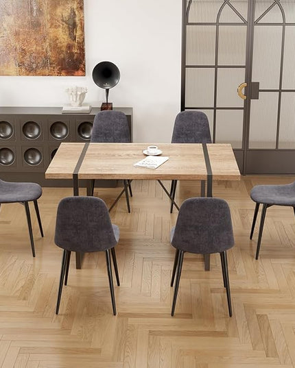 7 Piece Dining Table Set for 6,Modern 55'' Rectangle Wood Dining Table and Fabric Dining Chairs 6,Kitchen Table and Chairs for 6,Ideal for Kitchen Dining Room