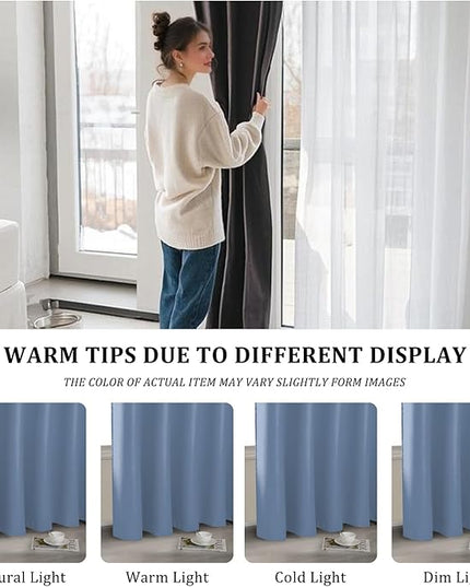 JIUZHEN Blackout Sliding Door Room Divider Curtain, Noise Reducing Window Treatment Drape for Bedroom, Energy Saving Patio Door Curtains (Haze Blue, W100 by L84, 1 Panel)