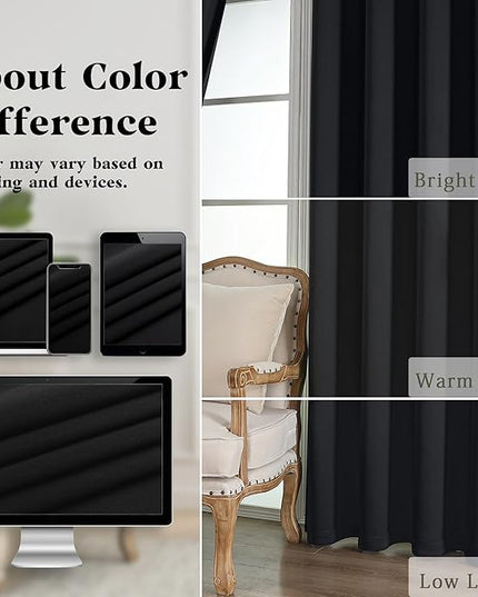 Simplebrand Halloween Black Extra Long 10ft Curtains for Patio 120 Inches Long 2 Panels Set, Room Darkening Solid Thermal Insulated Energy Saving Grommet Window Treatment Curtains Drapes, 50 Wx120 L
