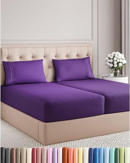 Split King Size 5 Piece Sheet Set - Comfy Breathable & Cooling Bed Sheets Set - Hotel Luxury Bedding for Women, Men, Kids, Teens, Boys & Girls - Deep Pockets, Soft, Wrinkle Free - Oeko-Tex - Purple