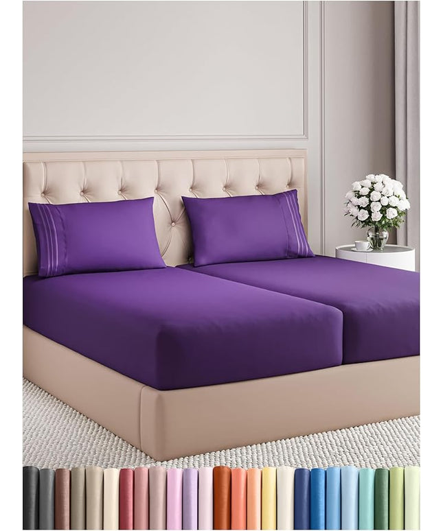 Split King Size 5 Piece Sheet Set - Comfy Breathable & Cooling Bed Sheets Set - Hotel Luxury Bedding for Women, Men, Kids, Teens, Boys & Girls - Deep Pockets, Soft, Wrinkle Free - Oeko-Tex - Purple