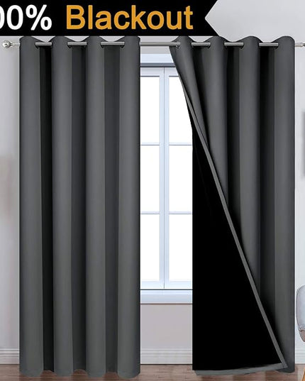 Yakamok Full Shade Curtain Panels, Heavy Duty Lined Curtains 90 Inches Long, Thermal Insulated Room Darkening Curtains with Black Liner for Bedroom(52" Width Each Panel, Dark Gray, 2 Panels)
