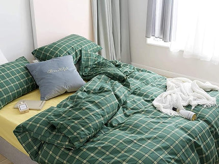 Houseri Plaid Comforter Set King Size - Emerald Green Bedding Set with Buffalo Checkered Pattern - Dark Green Comforter and Blankets