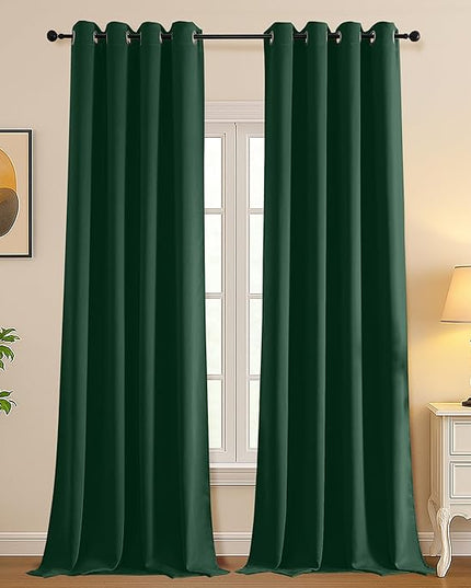 Simplebrand Ever Green Room Darkening Curtains for Bedroom Living Room 108 Inches Long 2 Panels Set, Thermal Insulated Curtains & Drapes, Solid Grommet Noise Reducing Window Treatment, W50 x L108 Inch