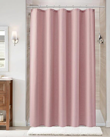 Naturoom Pink 54 Inch Shower Curtain - Stall Narrow Half Linen Ultra Thick Fabric Shower Curtain Set with Hooks, Boho Farmhouse Rustic RV Camper Bath Curtains for Bathroom, 54x78