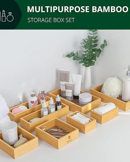 ROYAL CRAFT WOOD Bamboo Jewelry Organizer Box & Chests Set - Versatile Storage Solution for Makeup, Jewelry, and Bathroom Essentials (8 Boxes)