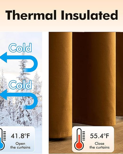 MIULEE Velvet Curtains Golden Brown Elegant Grommet Thermal Insulated Soundproof Room Darkening Curtain/Drapes for Classical Living Room Bedroom Decor 72 x 84 Inch Set of 2