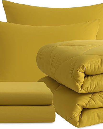 NTBAY Twin Comforter Set with Sheets, 5 Pieces Soft and Breathable Twin Bedding Set, Twin Bed in a Bag, Down Alternative Comforter Set Solid Color All Season, Kids Bedding Set, Yellow