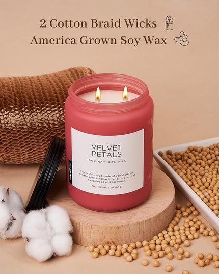 M&SENSE Sandalwood Floral Large Soy Candles for Home Scented, Organic Natural Soy Wax 19.4oz 110 Hour Long Lasting, Luxury Floral Scented Candle Gifts for Women