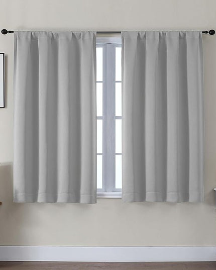 Gwine Blackout Curtains for Bedroom 45 Inch Length, Thermal Insulated Room Darkening Short Curtains, Rod Pocket Drapes for Bathroom Basement Patio Cabinet, Each 40" Wx45 L, Silver Grey