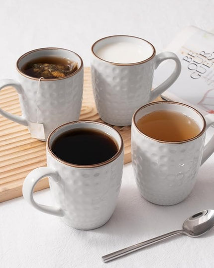 famiware Coffee Mugs Sets for 4, 12 oz Mug Set, Coffee Cups with Handle for Coffee, Tea, Cocoa and Milk, Microwave and Dishwasher Safe, White Circle