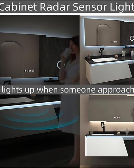 64IN Luxury Suspended Bathroom Vanity - Modern Bathroom Cabinet Combination Set with Sensor Light, Makeup Mirror Contains LED Lights & Defogging Function | Wide Countertop, 2 Drawers (Mirror cabinet)
