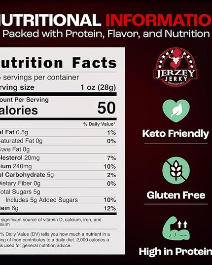 Jerzey Jerky Carne Asada Brisket Jerky 2.5oz (2 Pack) – High Protein, Gluten Free and Healthy Beef Snacks with Rich, Authentic Flavor