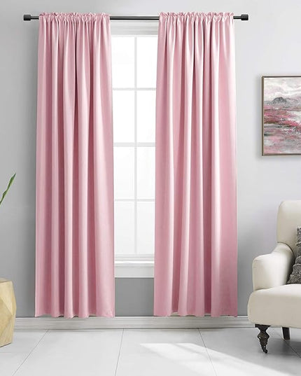 DONREN Pink Room Darkening Curtain Panels 84" Long for Girls Room, Keep Warm Window Treatment Drapes for Doorway Entryway Patio (60" Width x 84 "Length,2 Panels)