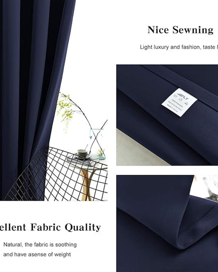 Blackout Curtains for Bedroom Thermal Insulated Light Blocking Room Darkening Curtains Solid Grommet Window Drapes for Living Room, Set of 2 Curtain Panels 52 W x 72 L inch Long Navy
