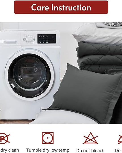 MUXHOMO 7 Pieces Queen Comforter Set, Reversible Bed in a Bag Queen Size, All Season Bedding Set with Comforter, Flat Sheet, Fitted Sheet, Pillowcases & Shams, Dark Grey & Light Grey