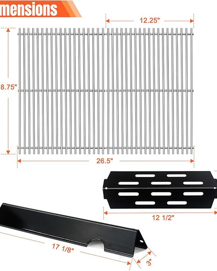 Porcelain-Enameled Grill Flavorizer Bar Heat Plates with 2 Pack Stainless Steel Cooking Grates Grill Replacement Parts for Weber Genesis II 300 Series E-310 E-315 E-330 E-335 S-310 S-335