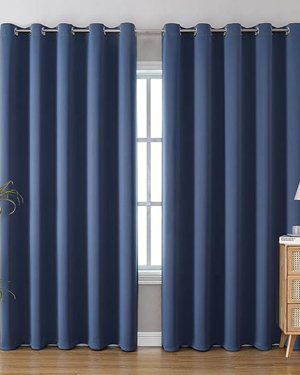 ChrisDowa Blackout Curtains 70 inches Wide for Bedroom - 2 Panels Set Extra Wide Grommet Thermal Insulated Room Darkening Curtains for Living Room (Stone Blue, 70 x 84 Inch)