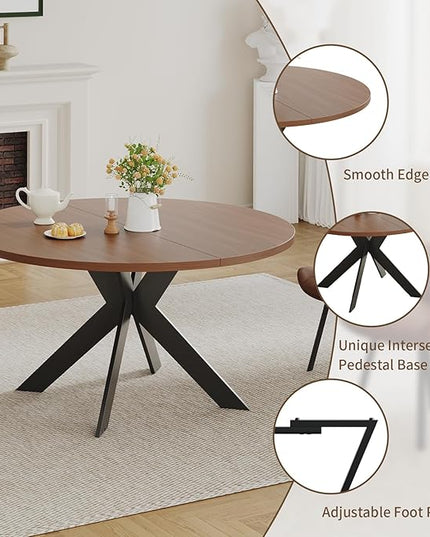 Walnut Round Dining Table Set for 4, Mid-Century Modern Kitchen Table and Chairs, Small Space Dining Room Furniture for Apartment, Breakfast Nook or Studio (Boxwood-1 Table + 4 Black Chairs)