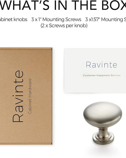 Ravinte 3 Pack Brushed Nickel Round Zinc Cabinet Knobs for Kitchen Bathroom Closet Dresser Cabinets