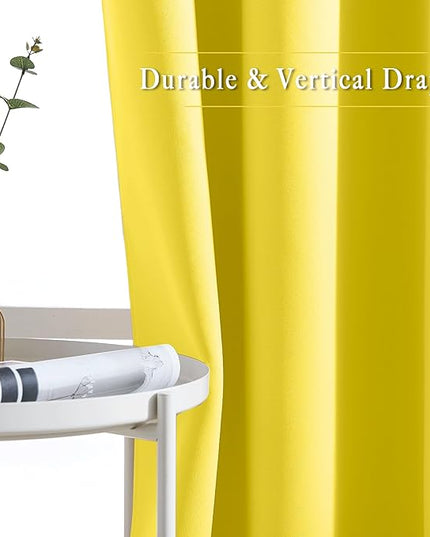 NICETOWN Bright Yellow Blackout Curtains 84 inch Long for Bedroom - Thermal Insulated Solid Grommet Light Blocking Window Curtains & Drapes for Living Room (2 Panels, 52 x 84 Inch, Bright Yellow)