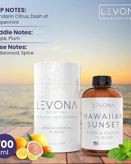 Levona Scent Essential Oils For Diffusers For Home Luxury Scents - Hawaiian Sunset Aroma Oil - Fragrance Oil With Mandarin Citrus + Dash Of Peppermint Essential Oil - 700Ml Oil Diffuser Essential Oils