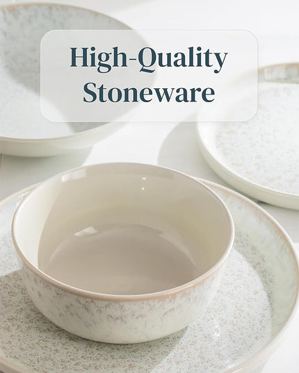 Stoneware dinnerware set 8 persons 32 pcs - Mediterranean dinnerware set, dishwasher, microwave and scratch resistant - Bowl and plate set - Dinnerware Pure Living Light Beige…