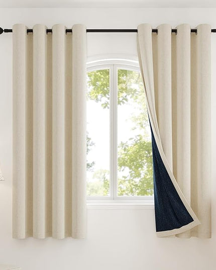 Blackout Curtains Thick Soft Curtain 2 Panels Set for Small Bedrooms/Children's Rooms, Linen-Look Textured Full Light Blocking Room Darkening Thermal Insulated Drapes (W52xL54, Cream)