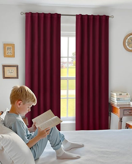 BGment Rod Pocket and Back Tab Blackout Curtains for Bedroom - Christmas Thermal Insulated Room Darkening Curtains for Living Room, 2 Window Curtain Panels (42 x 84 Inch, Burgundy Red)