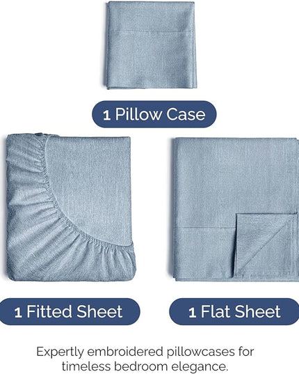 Twin XL Size 3 Piece Sheet Set - Comfy Breathable & Cooling Bed Sheets Set - Hotel Luxury Bedding for Women, Men, Kids, Teens, Boys & Girls - Deep Pockets and Wrinkle Free - Blue (Heathered Sheets)