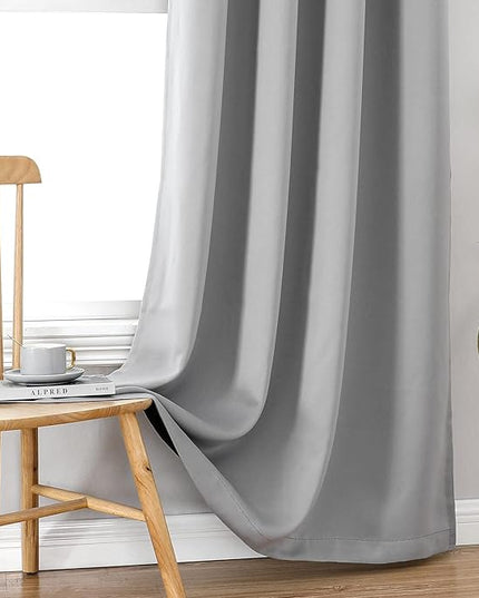 ChrisDowa 100% Blackout Curtains 108 inch Long for Bedroom with Black Liner, 2 Thick Layers Total Blackout Thermal Insulated Grommet Window Curtains 2 Panels Set (Light Grey, 52 x 108 Inch)
