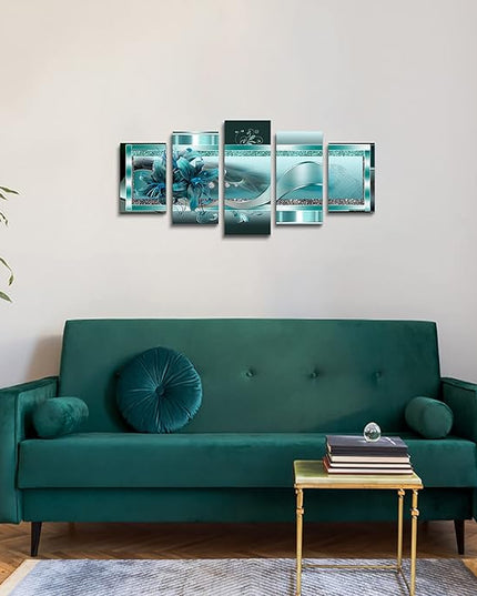 LUDUHU Turquoise Orchid Flowers Canvas Print - Abstract Green Floral Poster, Blue Wall Art Painting Decor for Home Decoration Artwork Picture Bedroom Green Floral (A,Oversize 60x30inch)