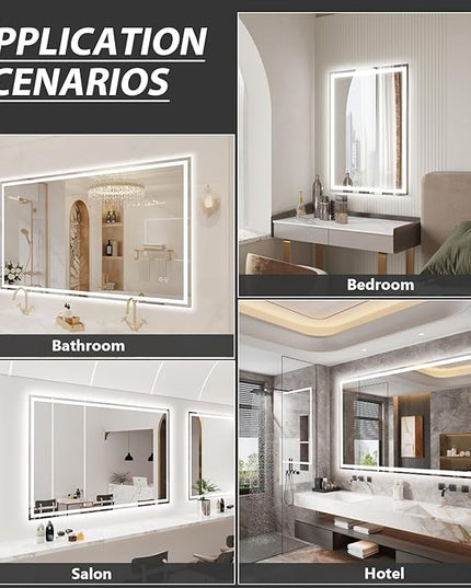 16x24 LED Bathroom Mirror with Lights, Lighted Bathroom Vanity Mirror for Wall, Anti-Fog, Dimmable, Backlit + Front Lit, Memory Function, Shatter-Proof, 3 Colors, Horizontal/Vertical