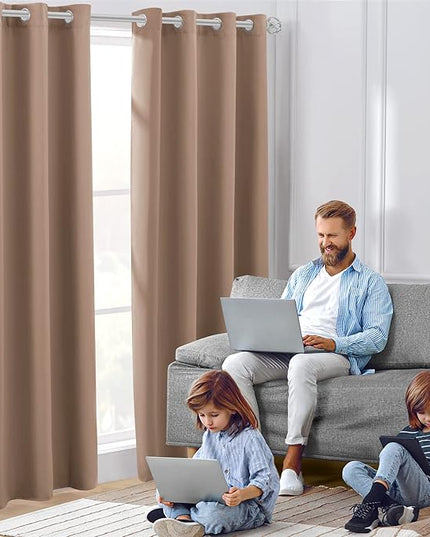 HOMEIDEAS Blackout Curtains for Bedroom 52 X 96 Inch Long 2 Panels Set Cappuccino Room Darkening Curtains/Drapes, Thermal Grommet Taupe Window Curtains for Living Room