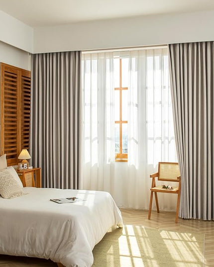 LETAU Long Linen Texture Brown Curtains 108 inches, 100% Blackout Privacy Pencil Pleat Curtains Panels Drapery, 42" W x 108" L, 2 Panels