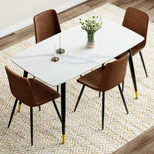 50'' Dining Table Set for 4, Dining Room Sets for 4, Sintered Stone Dining Table Chairs Set of 4, Easy to Assemble，Suitable for Small Spaces