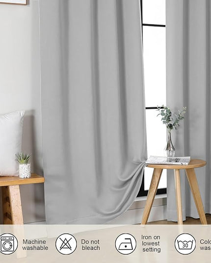 Gwine Blackout Curtains for Living Room 63 Inch Long, Thermal Insulated Window Treatment Black Out Curtains for Bedroom Decor with Rod Pocket, Each 40" Wx63 L, Silver Grey, 2PC