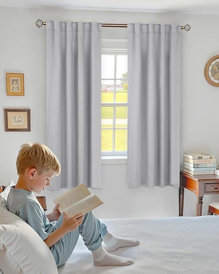 BGment Black Out Curtains 60 Inch Long for Bedroom - 34 x 60 inch Curtains Thermal Insulated Room Darkening Soundproof Rod Pocket and Back Tab Drapes for Kids Room, 2 Window Panels Set, Light Grey