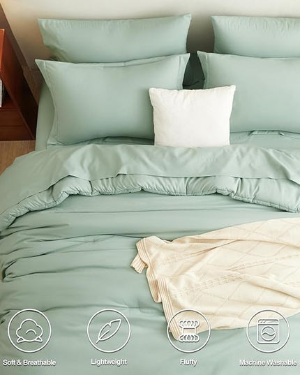 CozyLux Full Comforter Set Sage Green, 7 Pieces Bed in a Bag, Bedding Comforter Set with Sheets, All Season Boho 7PC Bed Sets with Comforter, Fitted Sheets, Flat Sheets, Pillow Shams and Pillowcases