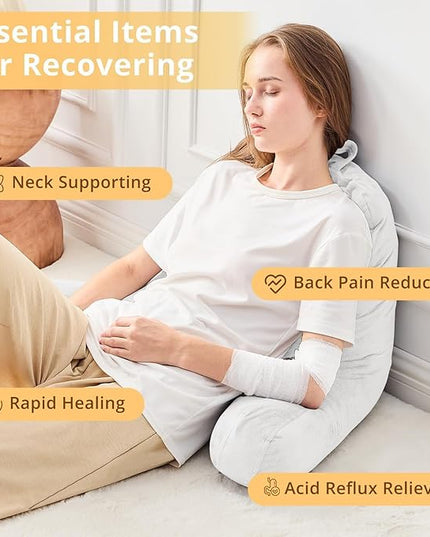 Sasttie Reading Pillow, Velvet Back Pillow for Bed Sitting Up, Adult Back-Rest Support Cushion with Arms for Sit Up on Couch, Sofa, and Floor, Dorm Essentials, Reading Accessories, White