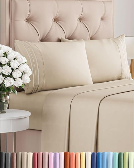 Queen Size 4 Piece Sheet Set - Comfy Breathable & Cooling Bed Sheets Set - Hotel Luxury Bedding for Women, Men, Kids & Teens - Deep Pockets, Easy Secure Fit, Soft and Wrinkle Free - Oeko-Tex - Wheat