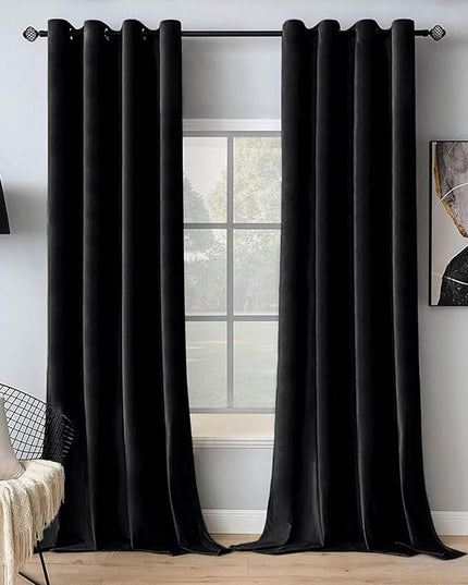 MIULEE Black Velvet Curtains 72 Inches Long Halloween Room Darkening Blackout Curtains with Grommet Top for Bedroom/Living Room Light Blocking Thermal Insulating Soundproof Set of 2