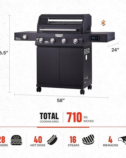 Monument Grills 4-Burner Liquid Propane Gas Smart bbq Grill Denali 425 with Stainless Steel Rotisserie Kit(2 Items)