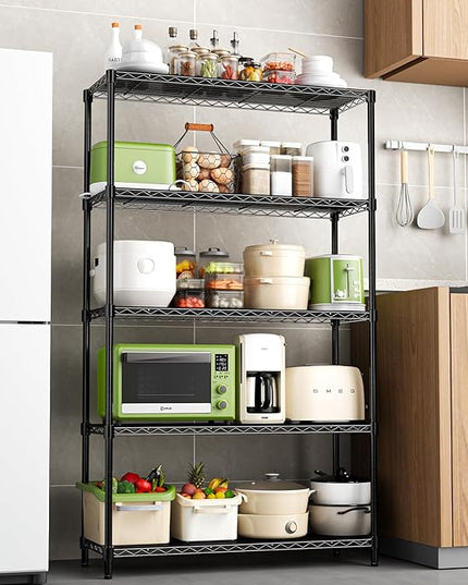 5-Tier Storage Shelves 72" H Wire Shelving with 5 Shelf Liners, 1325LBS Adjustable Metal Shelving, Heavy Duty Steel Wire Rack for Garage Commercial Pantry Kitchen, 36" W x 14" D x 72" H, Black